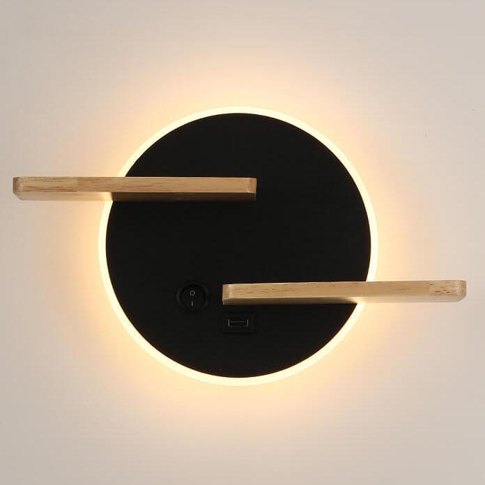 Nordic Creative Flat Round 1-Light LED Wall Sconce Lamp With USB Port And Switch
