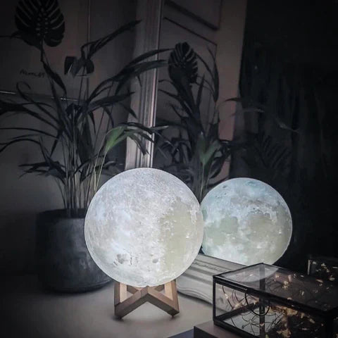 LunaGlow Mondlampe | 3D-gedrucktes LED Stimmungslicht | Kabellos | Dimmbare Nachtlampe | Deko für Zuhause