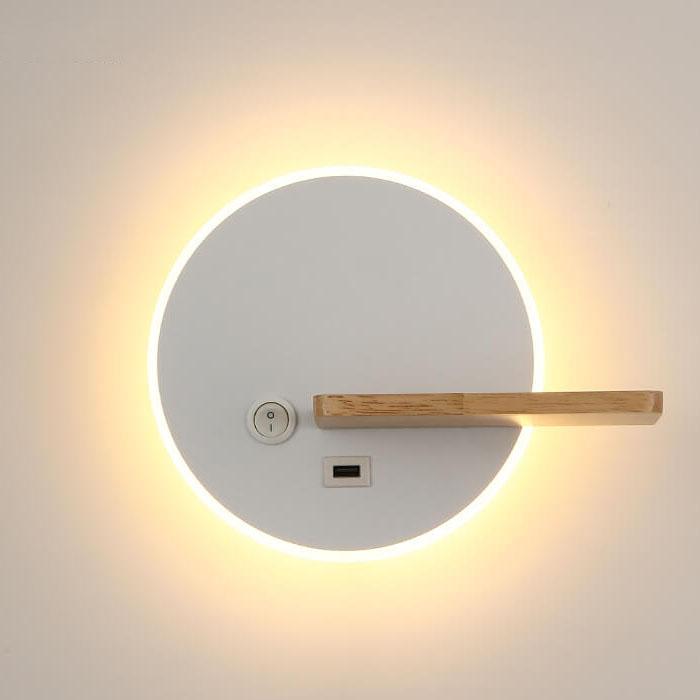 Nordic Creative Flat Round 1-Light LED Wall Sconce Lamp With USB Port And Switch