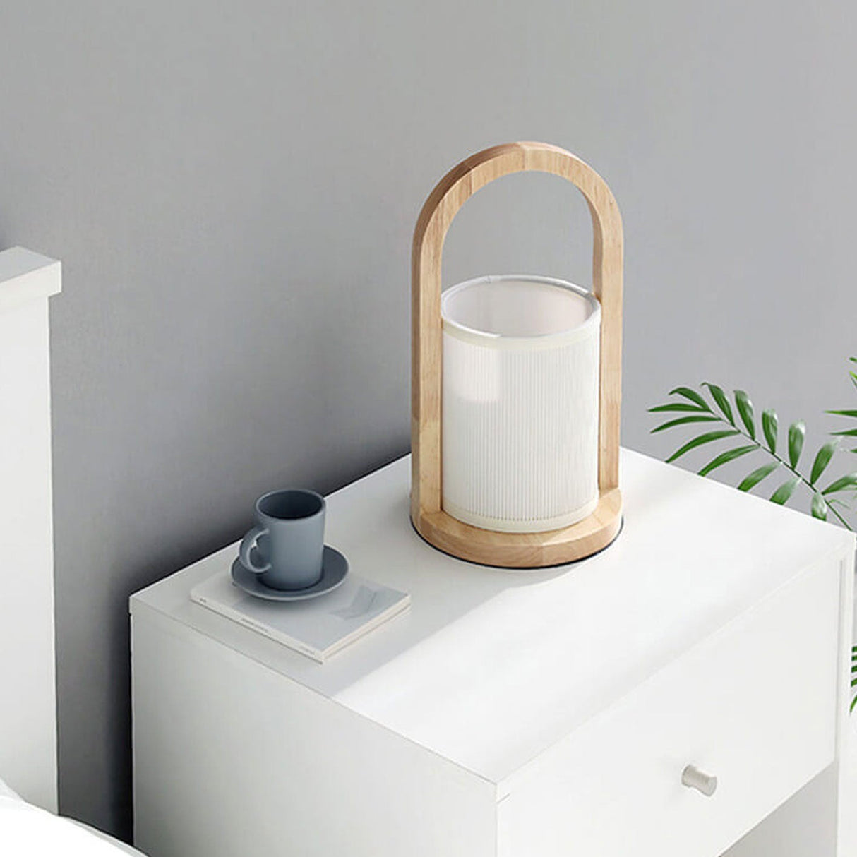 LinoGlow Nordic Design Tischlampe | Tragbares Holz- & Stoffdesign | Dimmbar | 3 Lichtfarben