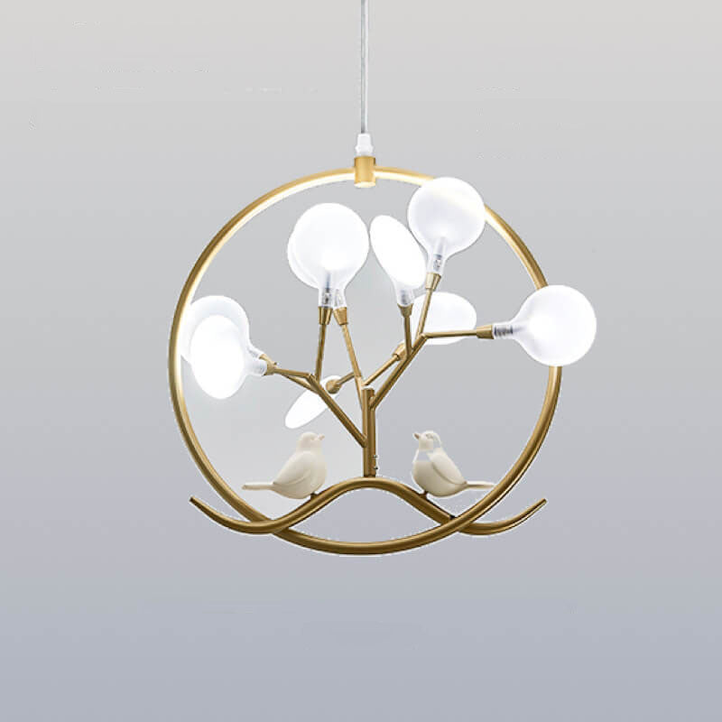 AvianGlow Nordic Kronleuchter | Metall-Vogelzweig Design | 9-Licht Pendelleuchte | Elegante Beleuchtung für Wohnzimmer