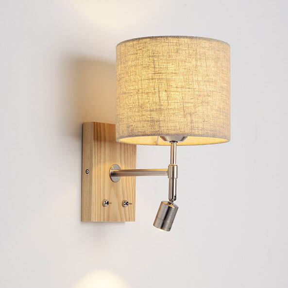 WoodenGlow Wandlampe | Moderner Stoffschirm & Holzsockel | Elegante Wandbeleuchtung | Verschiedene Optionen