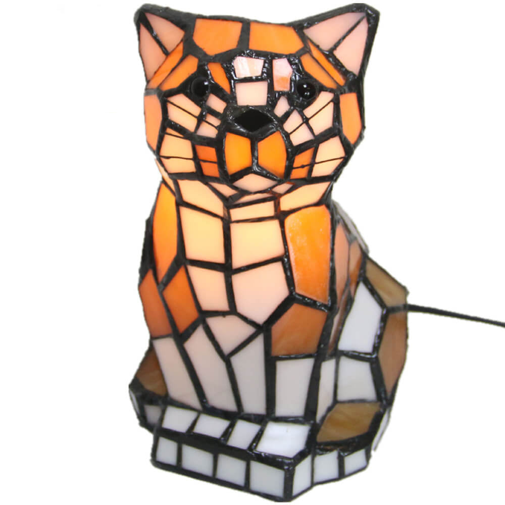Pawlume Tiffany Tischlampe | Kreatives Katzen-/Hunde-Design | Nachtlicht | Handgefertigtes Buntglas | Dekoratives Stimmungslicht