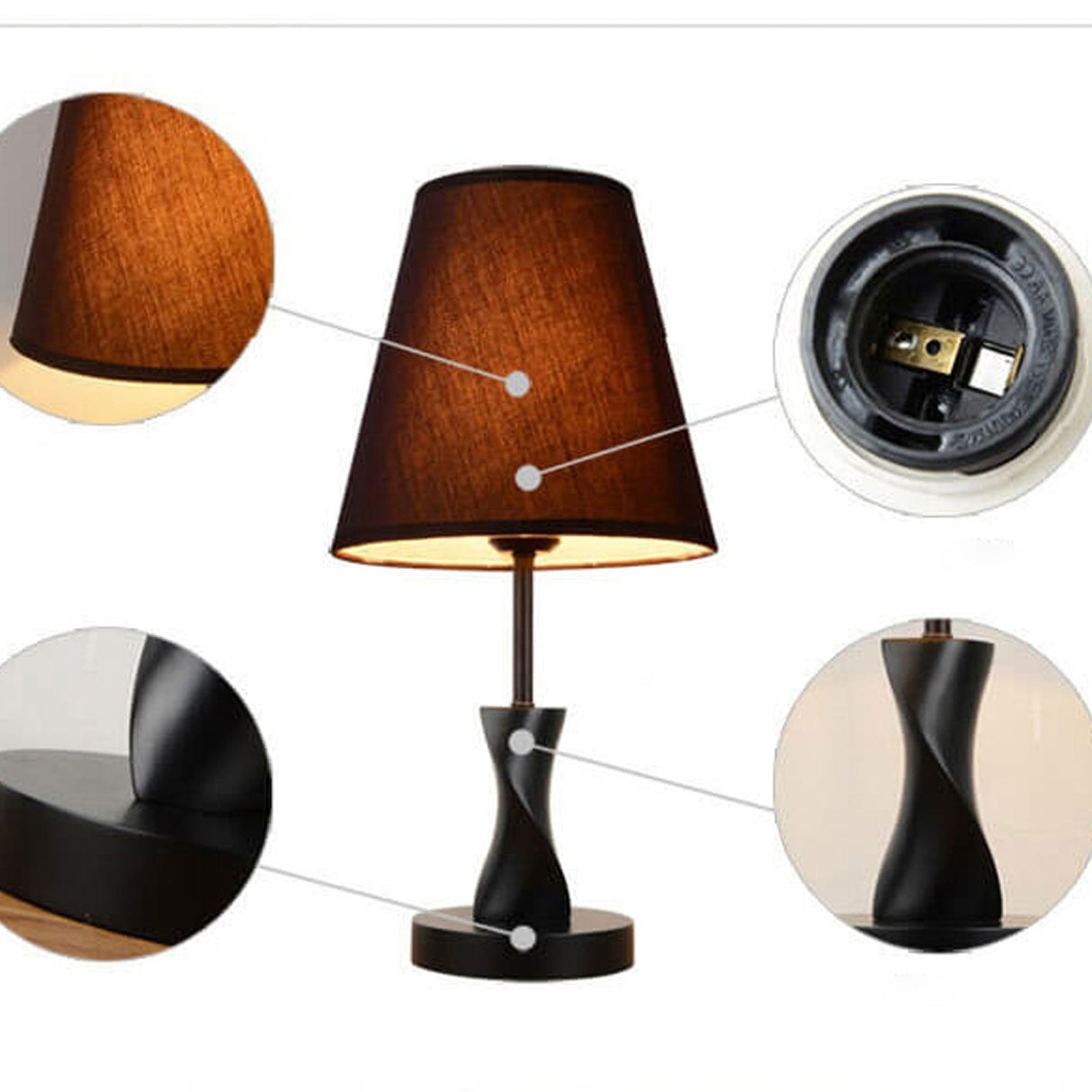 Arvolis Pure Tischlampe | Minimalistisches Design | Massivholz & Stoffschirm | Dekorativ & Modern