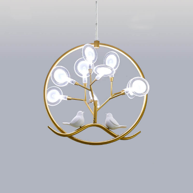 AvianGlow Nordic Kronleuchter | Metall-Vogelzweig Design | 9-Licht Pendelleuchte | Elegante Beleuchtung für Wohnzimmer