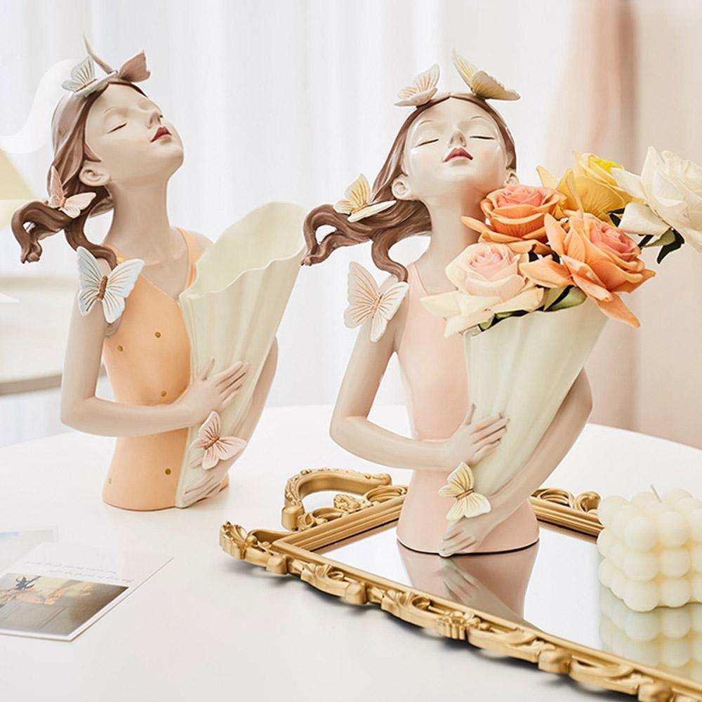 ButterflyAura Mädchenfigur Deko | Stilvolle Schmetterlings-Mädchen Ornamente | Vase & Tablett Design