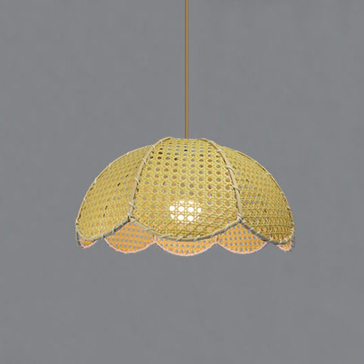 RattanLume Pendelleuchte | Nordisches Rattandesign | 1-Licht Muschelkuppel | Natürliche Eleganz für Ihr Zuhause