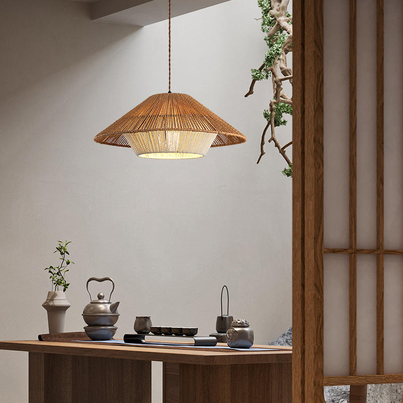 ZenWeave Japanische Pendelleuchte | Handgefertigte Weidenlampe | Minimalistisches Design für Zuhause