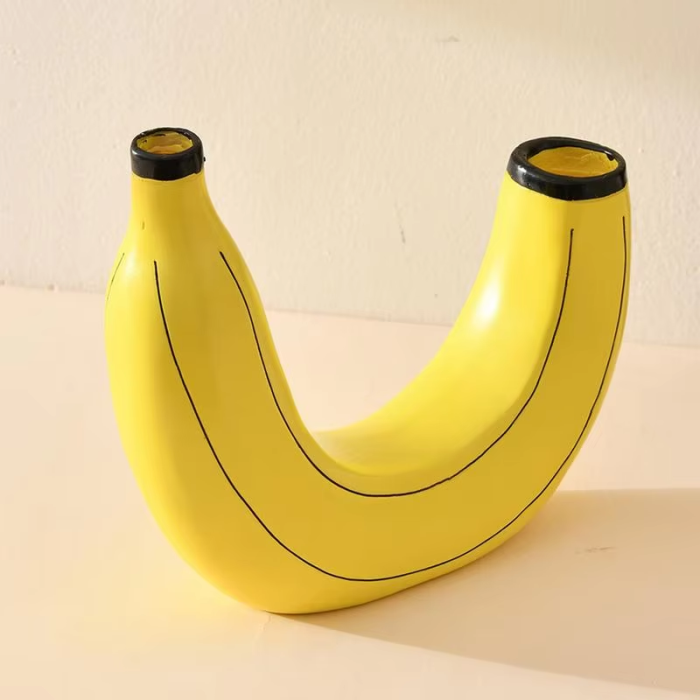 BananaBloom Design Keramik Vase | Kreative Dekoration für Zuhause | Moderne Bananenform | Boho Tischdeko
