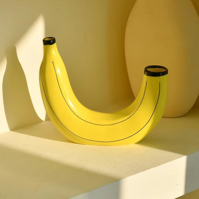 BananaBloom Design Keramik Vase | Kreative Dekoration für Zuhause | Moderne Bananenform | Boho Tischdeko