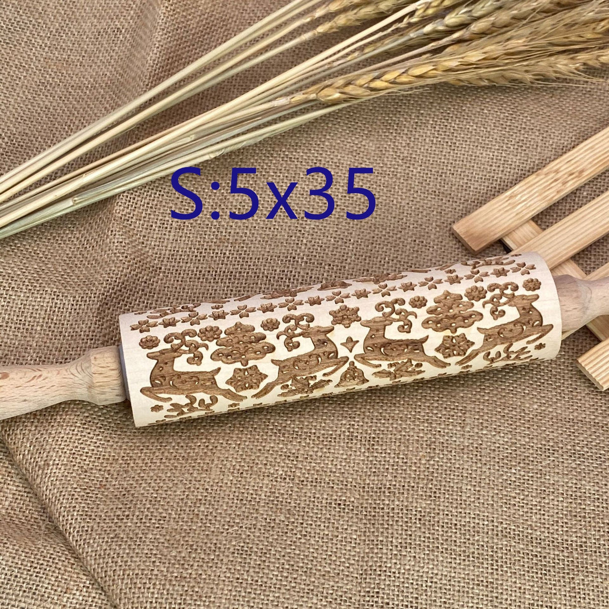 RollArt Prägemuster Nudelholz | Buchenholz Backwerkzeug | Perfekte Muster für Kekse & Teig