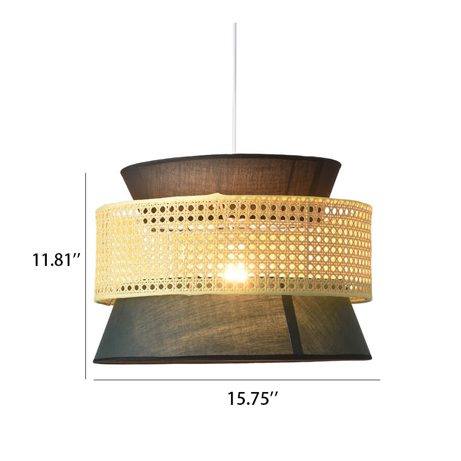 RyukuGlow Rattan Hängeleuchte | Japanisches Trommeldesign | Natürliche Eleganz | Ideal für Esszimmer & Wohnzimmer