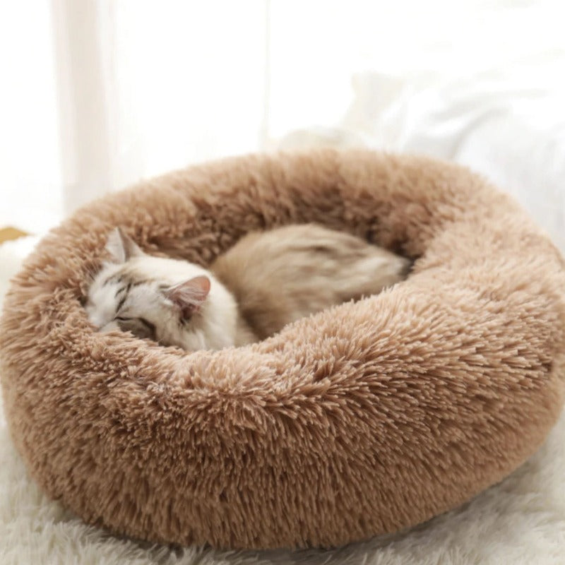 PawNest Beruhigendes Donut-Katzenbett | Rundes Plüsch Nest | Stresslindernd & Gemütlich | Perfekt für Katzen & kleine Hunde