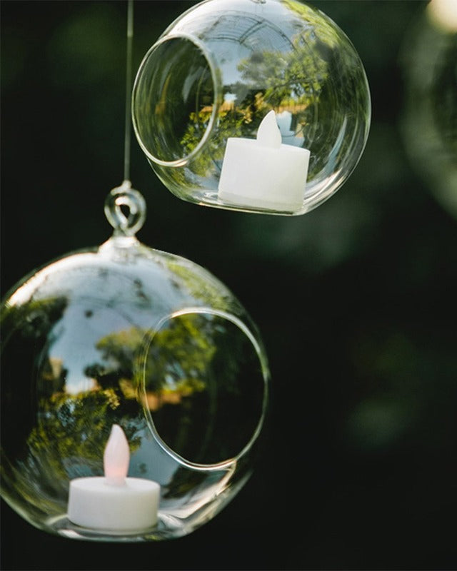 GlobeFlicker Terrarium Glas Teelichthalter | Set aus 2 | Elegante Deko für Zuhause | Stimmungsvolle Beleuchtung