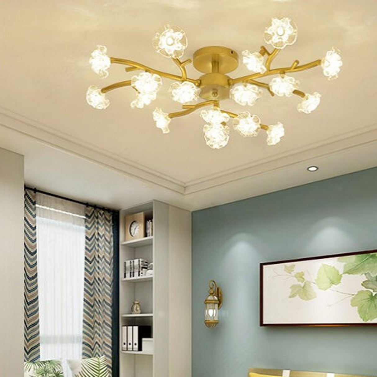 Blossura LED Deckenleuchte | Kreatives Zweigdesign mit Pflaumenblüten | 18/24/30 Lichter | Semi-Flush