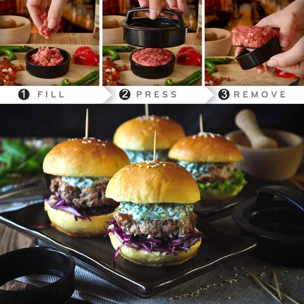 BurgerBuddy 3-in-1 Hamburger Presse | Gefüllte Patty Maker | Perfekt für BBQ & Zuhause | Einfach & Praktisch