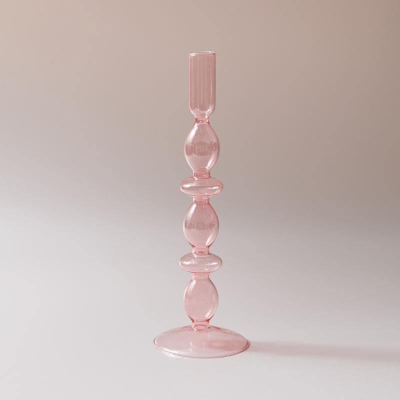 Rosivina Pink Glas Kerzenhalter & Vasen Set | Elegantes Design | Vielseitige Tischdekoration