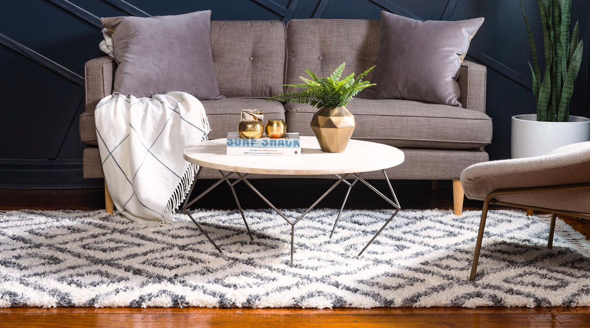 DiamondLuxe Shag - Teppich mit Diamantmuster | Shaggy Hochflorteppich | Weich & Modern | Perfekt für Wohnzimmer