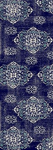 NavyBloom Medaillon Teppich | Design in Navy & Beige | Pflegeleicht & Weich | Perfekt für Wohnzimmer & Flur