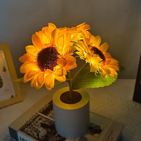 GlowBlume LED Sonnenblumenlampe | Schimmernde Tischbeleuchtung | Dekorative LED-Lampe für Zuhause und Büro