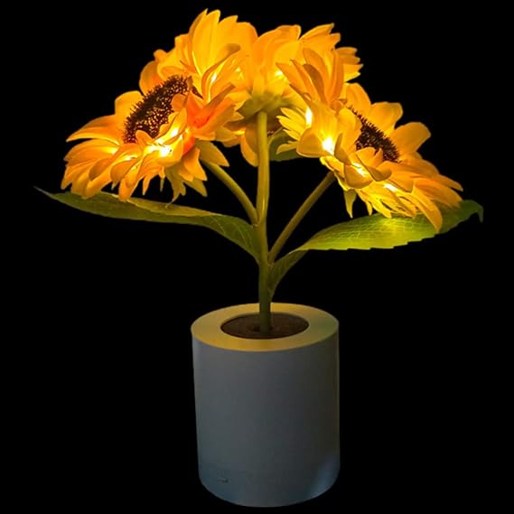 GlowBlume LED Sonnenblumenlampe | Schimmernde Tischbeleuchtung | Dekorative LED-Lampe für Zuhause und Büro