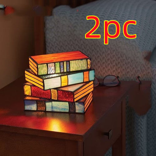 BookGlow Schreibtischlampe mit gestapelten Büchern | LED Deko Tischleuchte | Kreative Beleuchtung