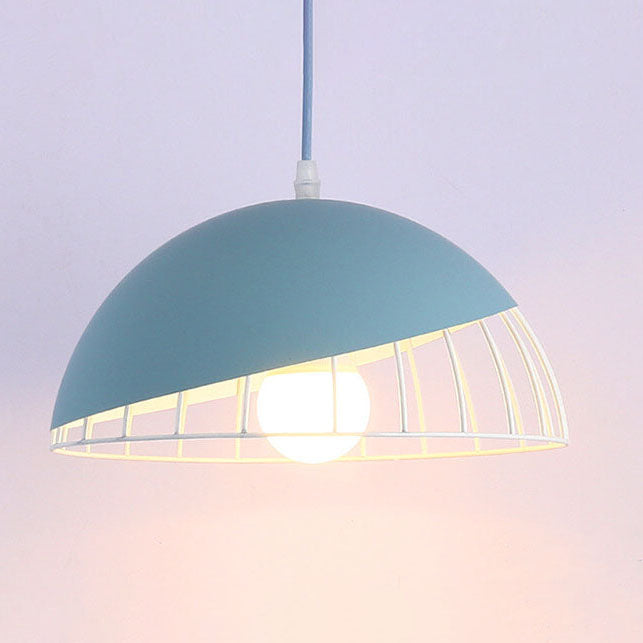 CageLine Nordic Pendelleuchte | Macaron Aluminium-Design | 1-flammige Drahtkäfig-Lampe | Farbenfrohe Eleganz
