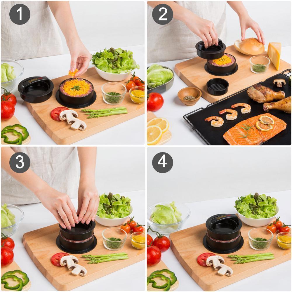 BurgerBuddy 3-in-1 Hamburger Presse | Gefüllte Patty Maker | Perfekt für BBQ & Zuhause | Einfach & Praktisch