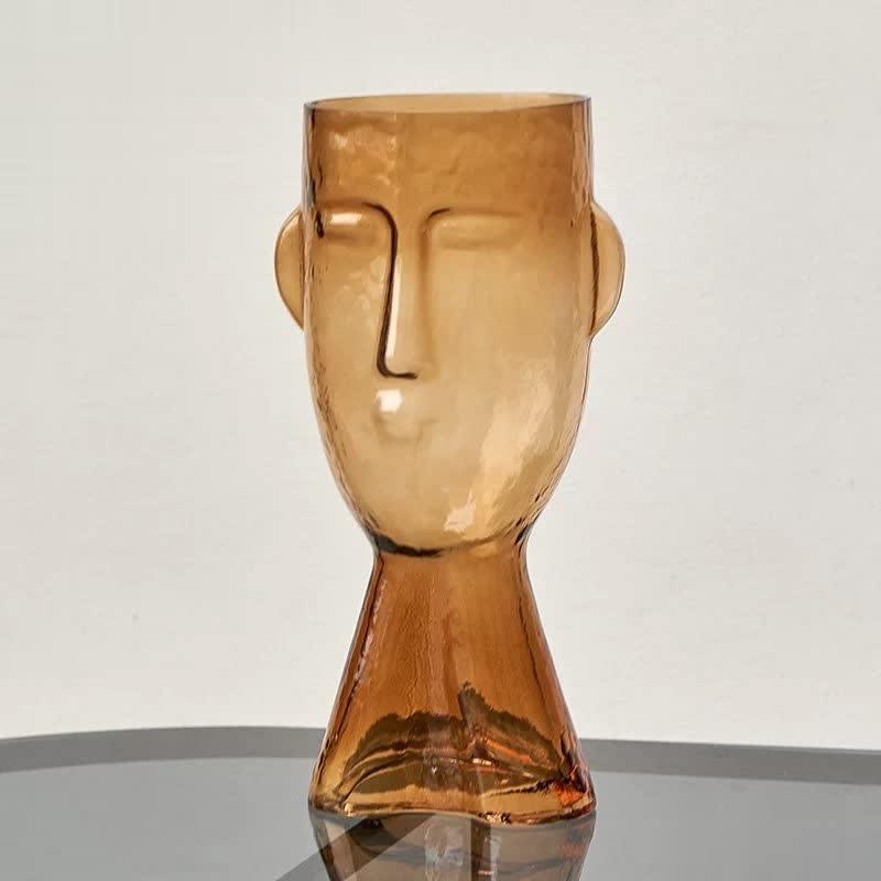 Visari Glas Vase mit Gesichtsmotiv | Handgefertigt | Kunstvolles Design | Dekoration für Zuhause