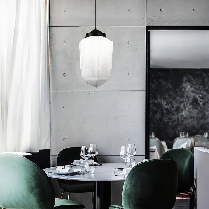 GlasElegance Vintage Pendelleuchte | Milchglas & Geometrisches Design | Wohnzimmer | Esszimmer | Retro-Stil