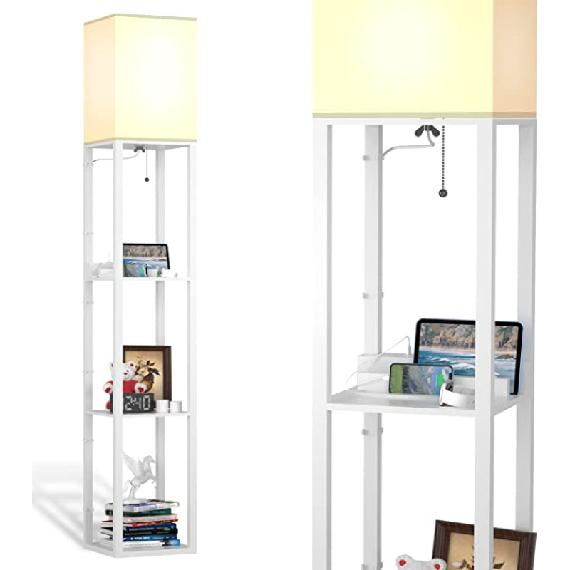 ShelfLoom Stehlampe mit Regalen | Regal-Stehlampen aus Massivholz | Mit 2 USB-Ladeports & Steckdose | Für Schlafzimmer & Wohnzimmer