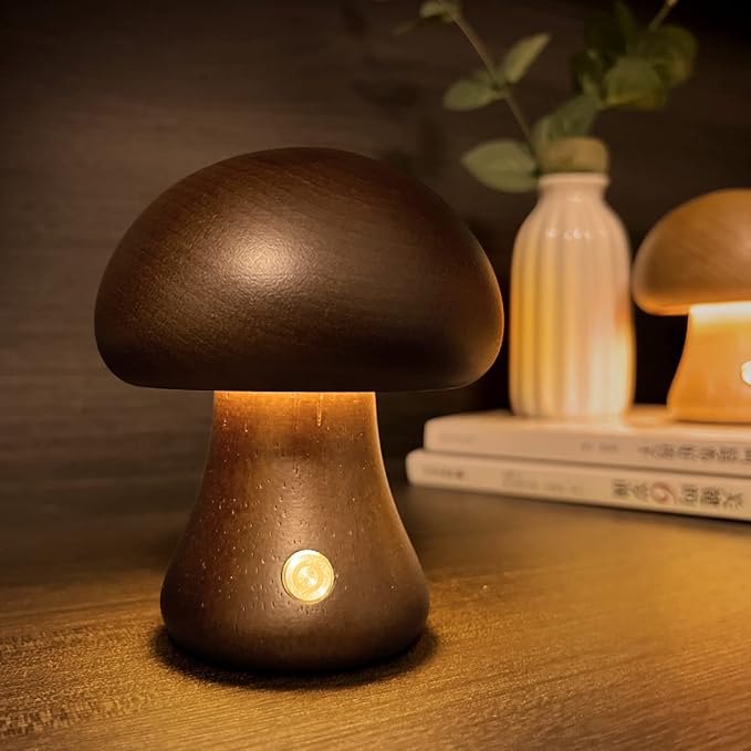 MushroomGlow™ Holzpilz LED Tischlampe | Natürliche Deko Beleuchtung | Stimmungslicht für Zuhause