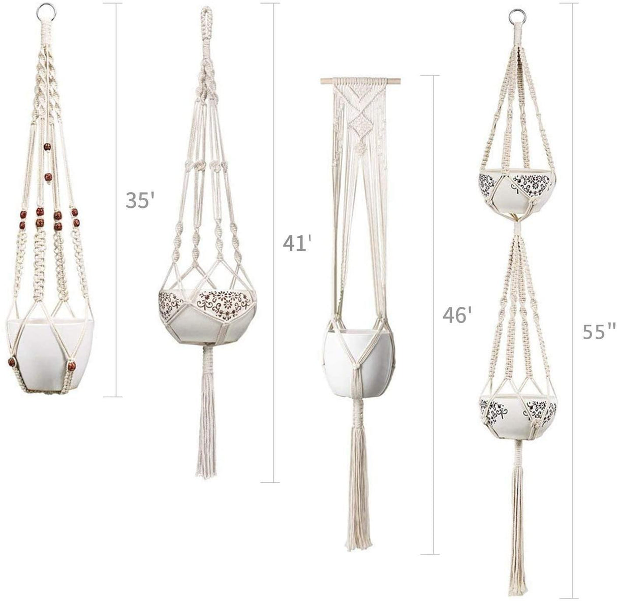 BohoNest 4er Set Makramee Pflanzenhalter | Handgefertigte Boho Blumenampeln | Hängedeko für Zuhause & Garten