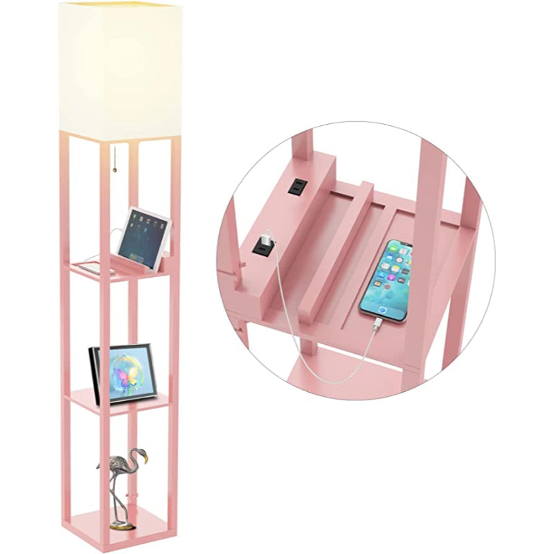 ShelfLoom Stehlampe mit Regalen | Regal-Stehlampen aus Massivholz | Mit 2 USB-Ladeports & Steckdose | Für Schlafzimmer & Wohnzimmer