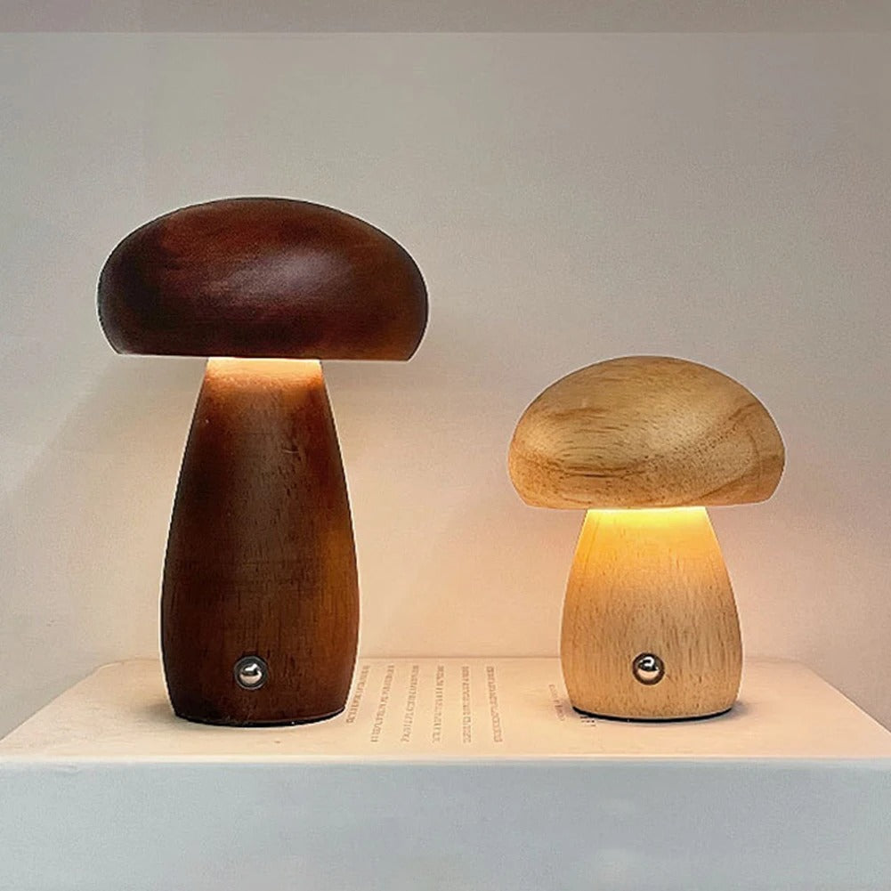 MushroomGlow™ Holzpilz LED Tischlampe | Natürliche Deko Beleuchtung | Stimmungslicht für Zuhause