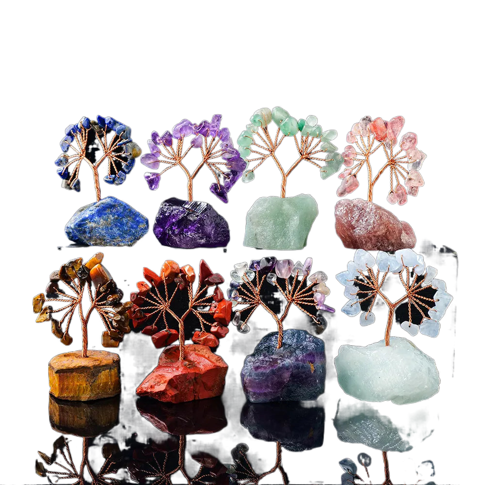 GemFortune Kristall Glücksbaum | Naturstein Baum mit Rohsteinbasis | Dekoration für Heim, Büro & Schreibtisch