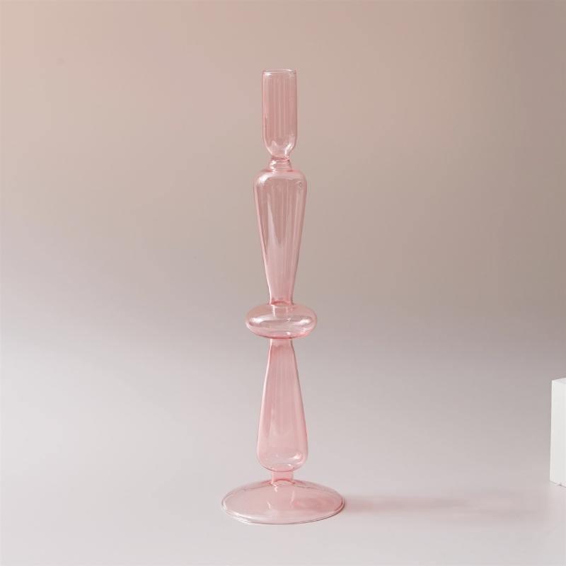 Rosivina Pink Glas Kerzenhalter & Vasen Set | Elegantes Design | Vielseitige Tischdekoration