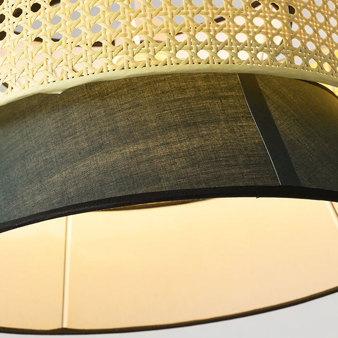 RyukuGlow Rattan Hängeleuchte | Japanisches Trommeldesign | Natürliche Eleganz | Ideal für Esszimmer & Wohnzimmer