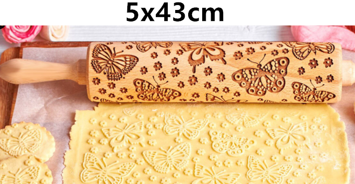 RollArt Prägemuster Nudelholz | Buchenholz Backwerkzeug | Perfekte Muster für Kekse & Teig