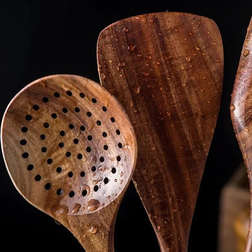 CulinaCraft Akazienholz 8-teiliges Kochset | Langlebiges Küchenzubehör | Umweltfreundlich & Stilvoll