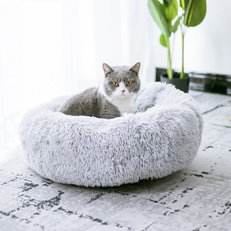 PawNest Beruhigendes Donut-Katzenbett | Rundes Plüsch Nest | Stresslindernd & Gemütlich | Perfekt für Katzen & kleine Hunde