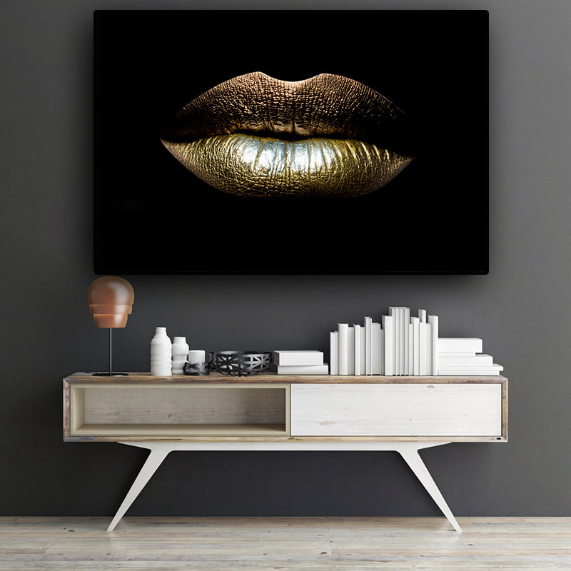LuxeLips Goldene Lippen Leinwanddruck | Glamouröse Wandkunst | Elegante Deko für Zuhause