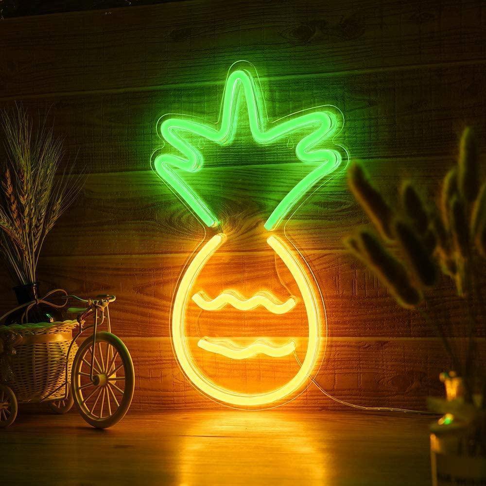 GlowFruit Ananas Neon Wanddekoration | LED Leuchte | Tropisches Ambiente | Wandkunst