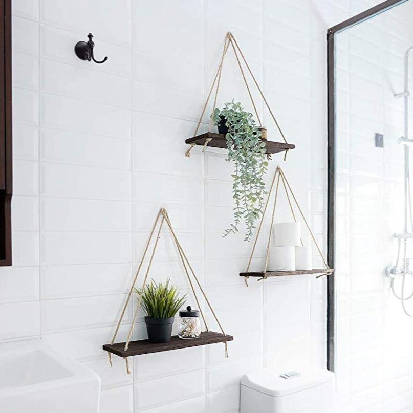 SwingShelf Holz-Seil Wandregal | Rustikales Design | Wand-Deko & Stauraum