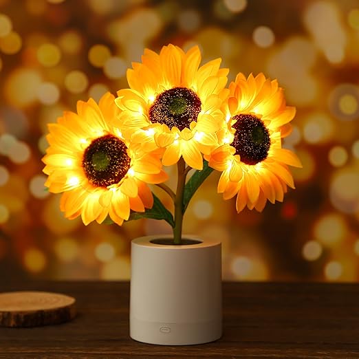 GlowBlume LED Sonnenblumenlampe | Schimmernde Tischbeleuchtung | Dekorative LED-Lampe für Zuhause und Büro