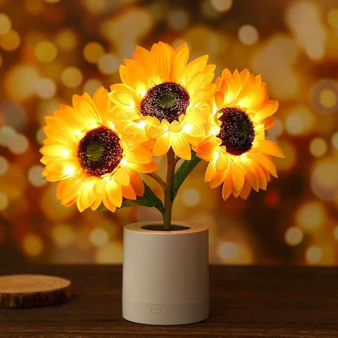 GlowBlume LED Sonnenblumenlampe | Schimmernde Tischbeleuchtung | Dekorative LED-Lampe für Zuhause und Büro