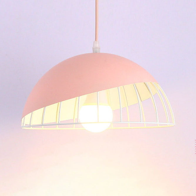 CageLine Nordic Pendelleuchte | Macaron Aluminium-Design | 1-flammige Drahtkäfig-Lampe | Farbenfrohe Eleganz