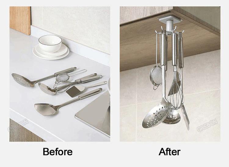 TwistHook Drehbarer Küchenutensilienhalter | 6-Haken Organizer | Platzsparende Aufbewahrung für unter dem Schrank