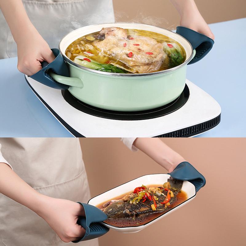 SafeGrip Küchen-Verbrennungs-Schutz Set | Heiße Plattengreifer & Edelstahl-Schüsselclip & Silikonhandschuhe | Hitzebeständiges Küchenzubehör