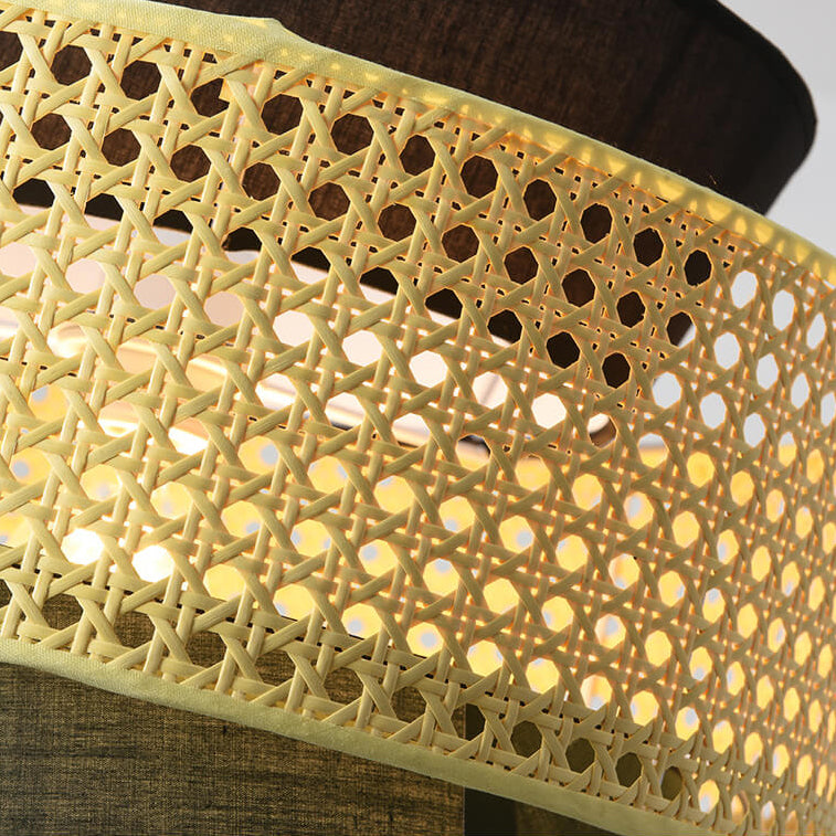 RyukuGlow Rattan Hängeleuchte | Japanisches Trommeldesign | Natürliche Eleganz | Ideal für Esszimmer & Wohnzimmer